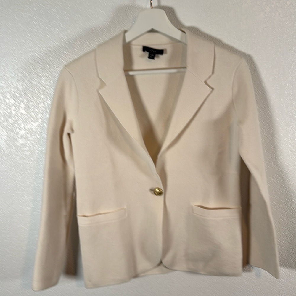 J. Crew White Knit Single Button Blazer Wool Blend Size XXS